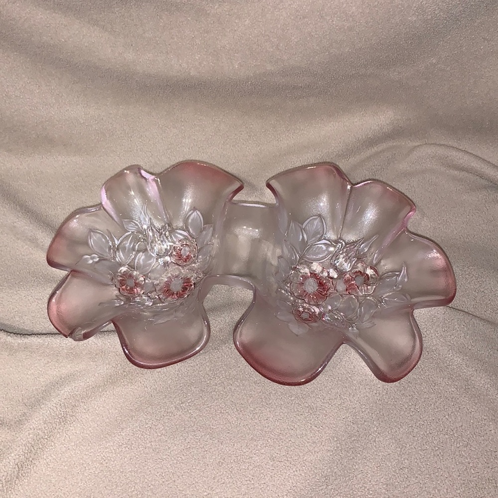 Pink glass floral candy dish